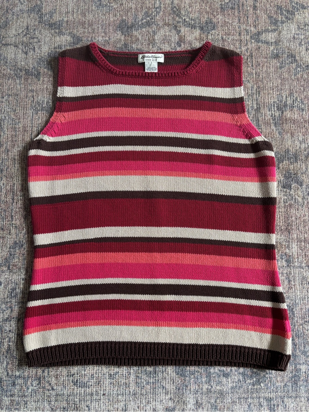 Eddie Bauer Pink & Brown Striped Sleeveless Knit Top Size L